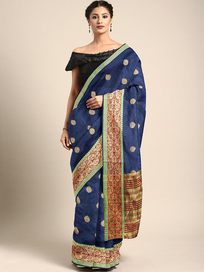 Neeru's Blue Textured Saree With Blouse
