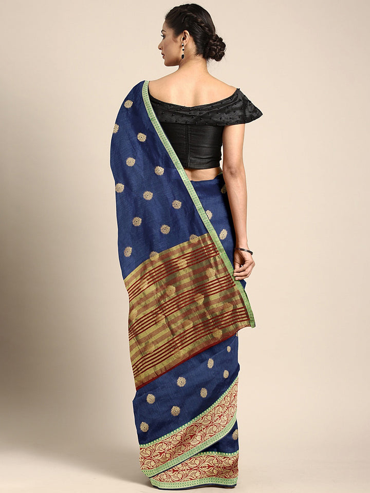 Neerus Blue Textured Saree With Blouse