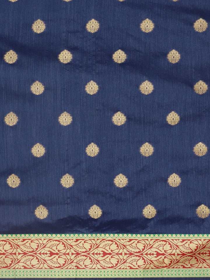 Neerus Blue Textured Saree With Blouse
