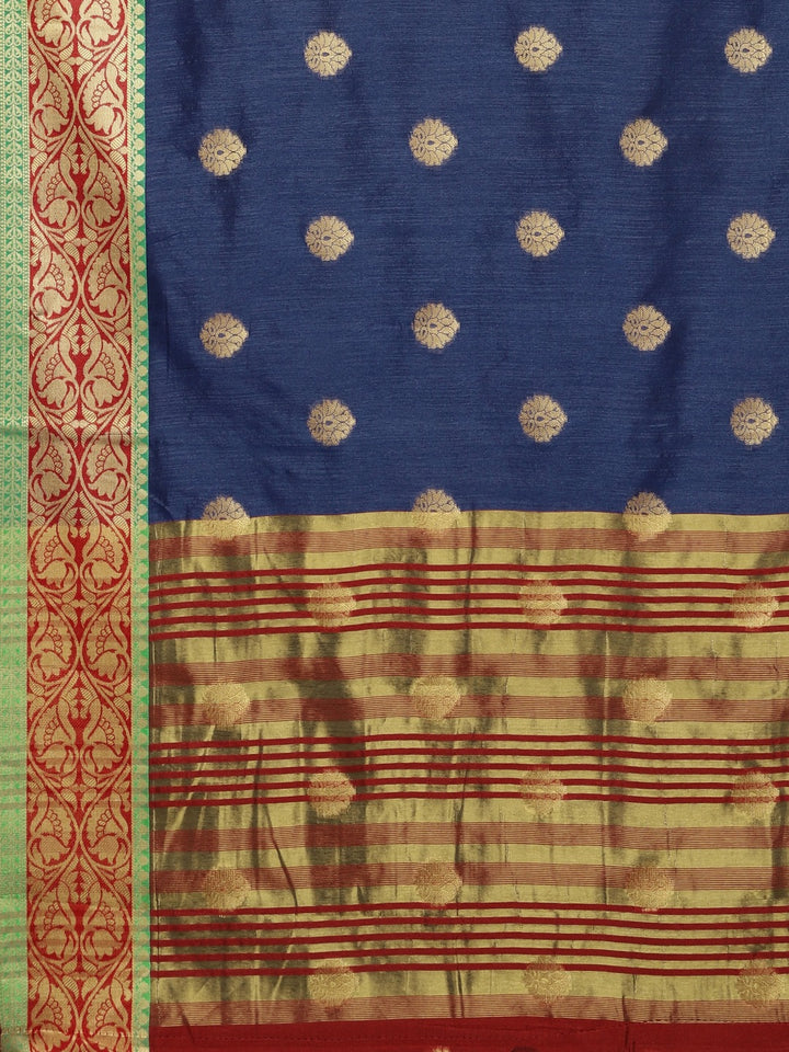 Neerus Blue Textured Saree With Blouse