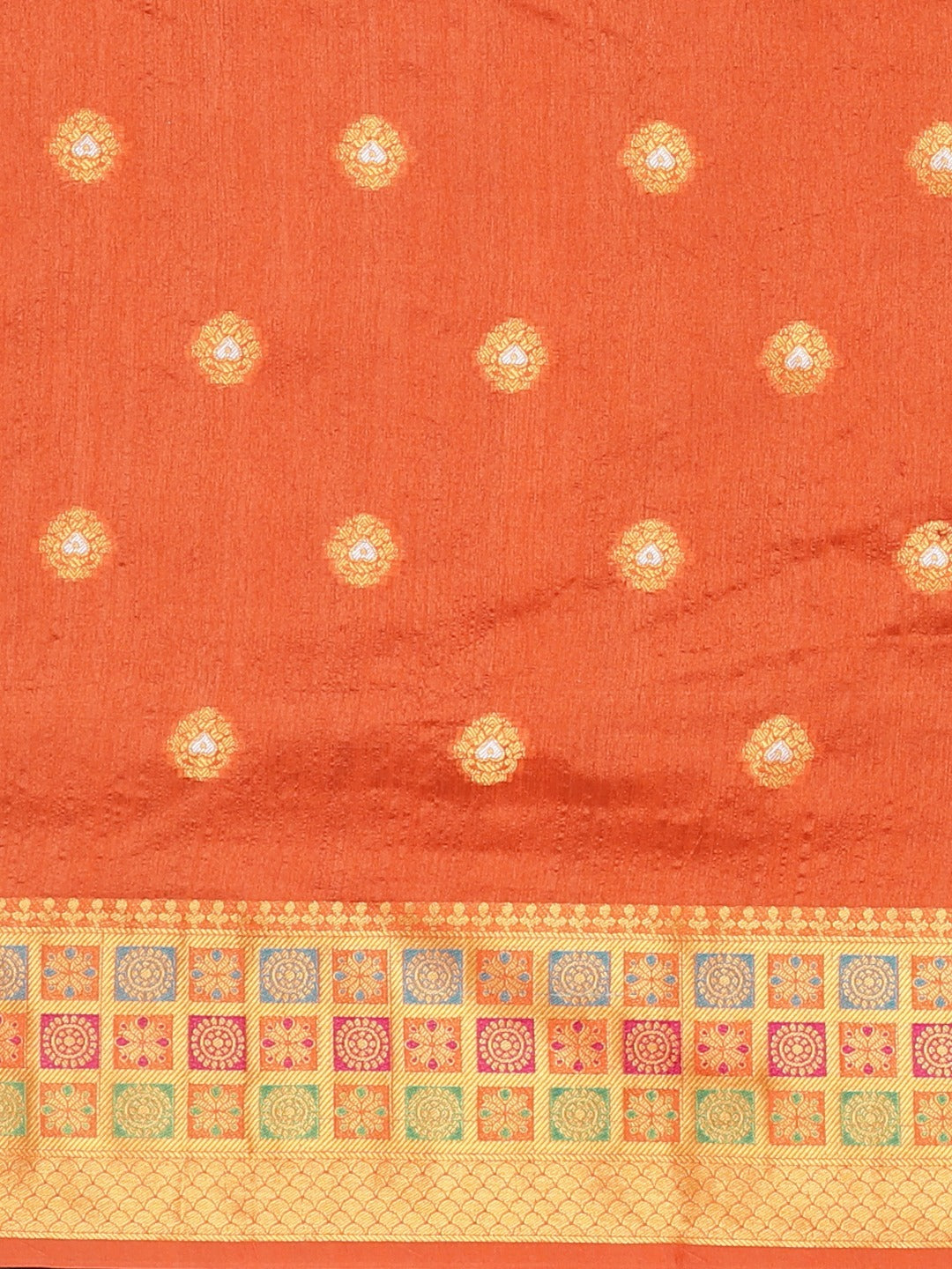 Neerus Orange Textured Saree With Blouse