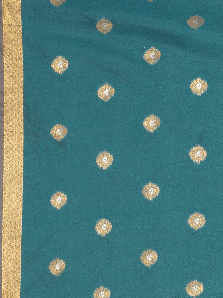 Neerus Orange Chanderi woven saree with blouse piece - detail view 3