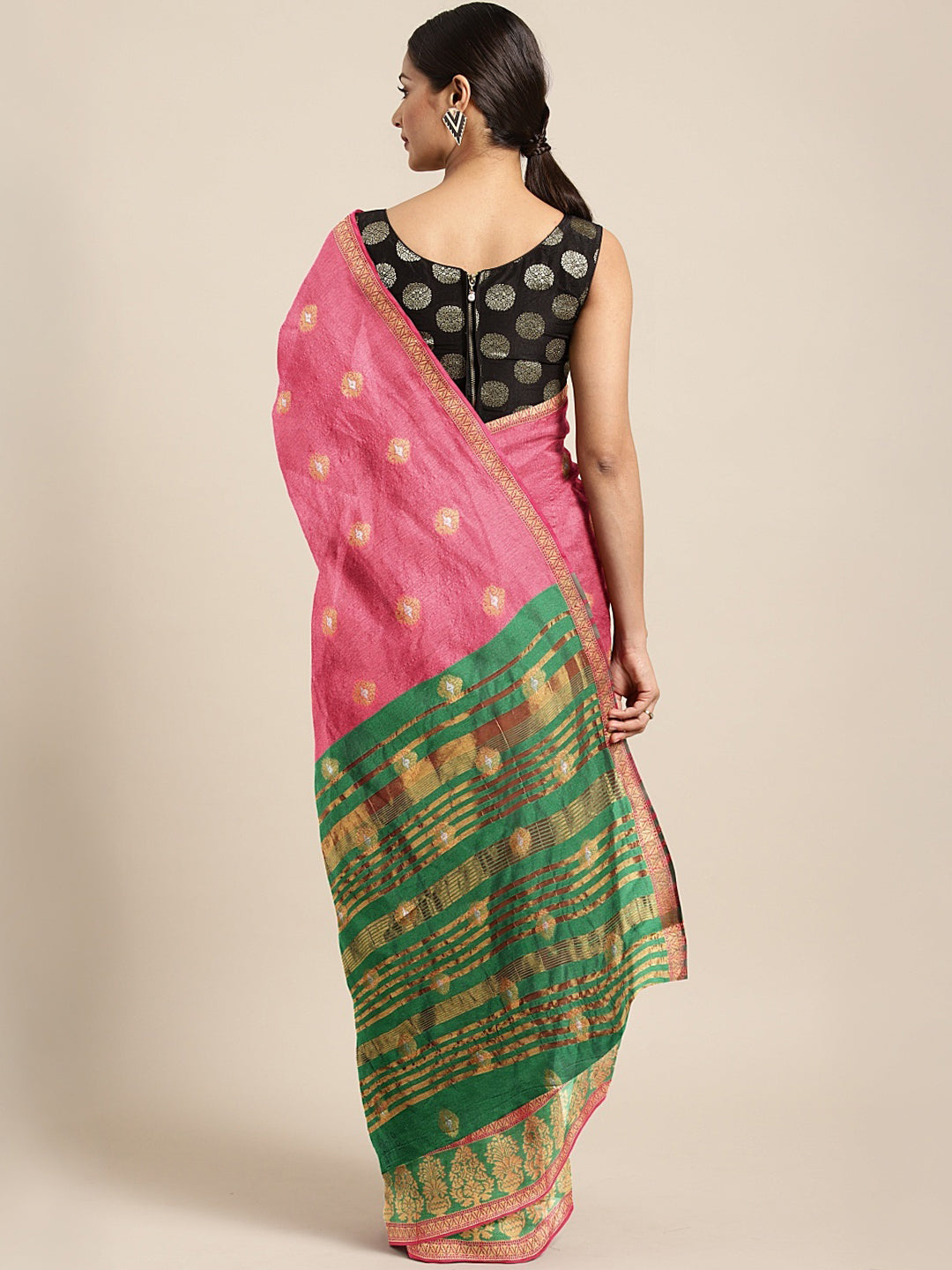 Neerus Pink Color Silk Cotton Fabric Saree With Blouse Piece