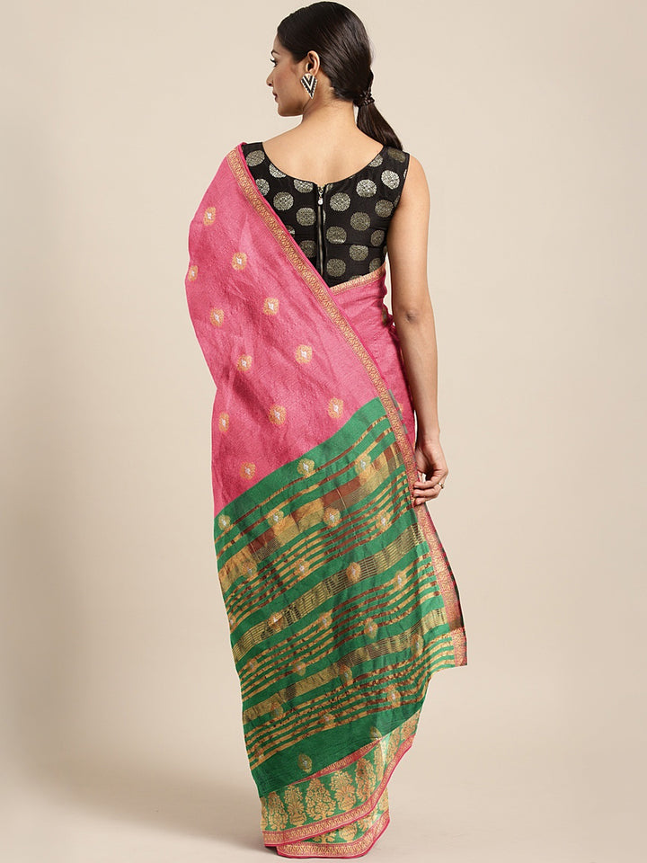 Neerus Pink Color Silk Cotton Fabric Saree With Blouse Piece