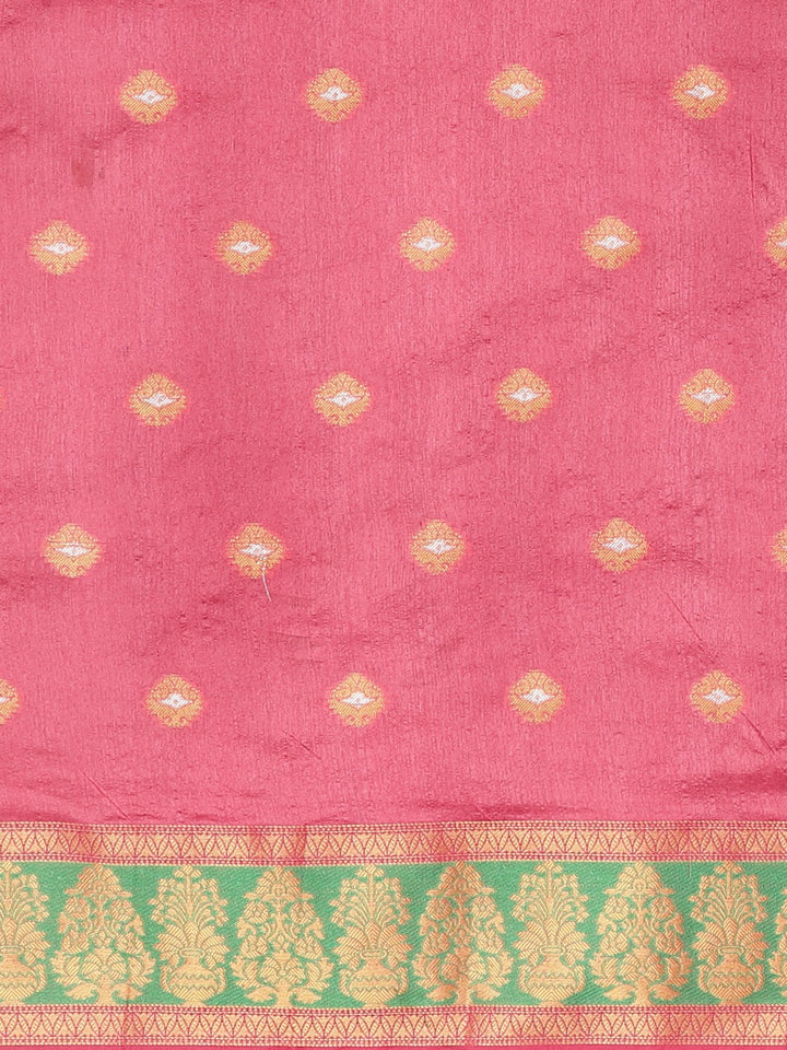 Neerus Pink Color Silk Cotton Fabric Saree With Blouse Piece
