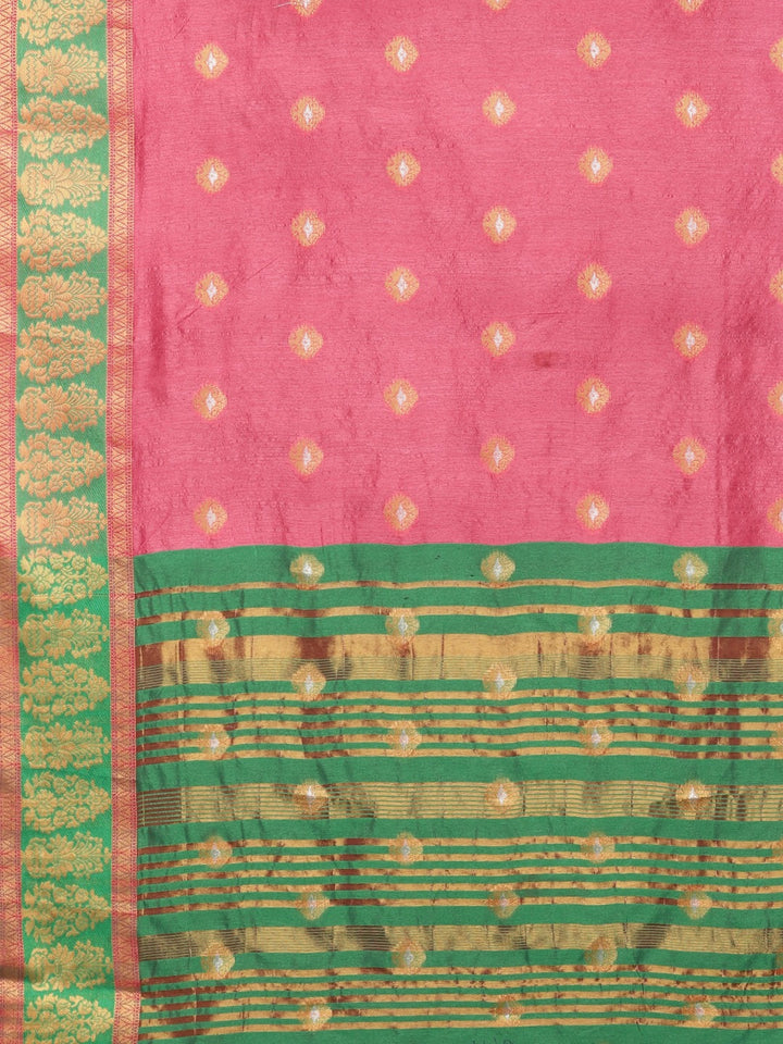 Neerus Pink Color Silk Cotton Fabric Saree With Blouse Piece