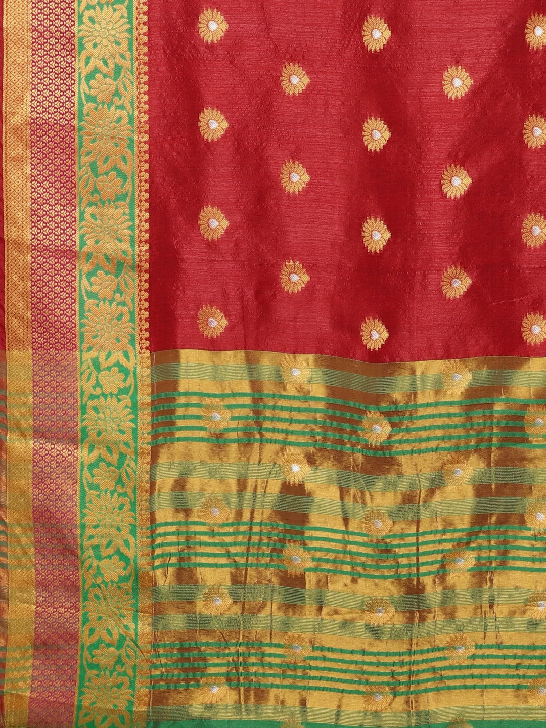 Neerus Red Textured Saree With Blouse