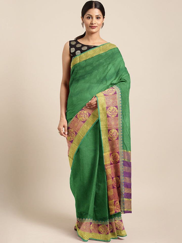 Neerus Green Textured Saree With Blouse