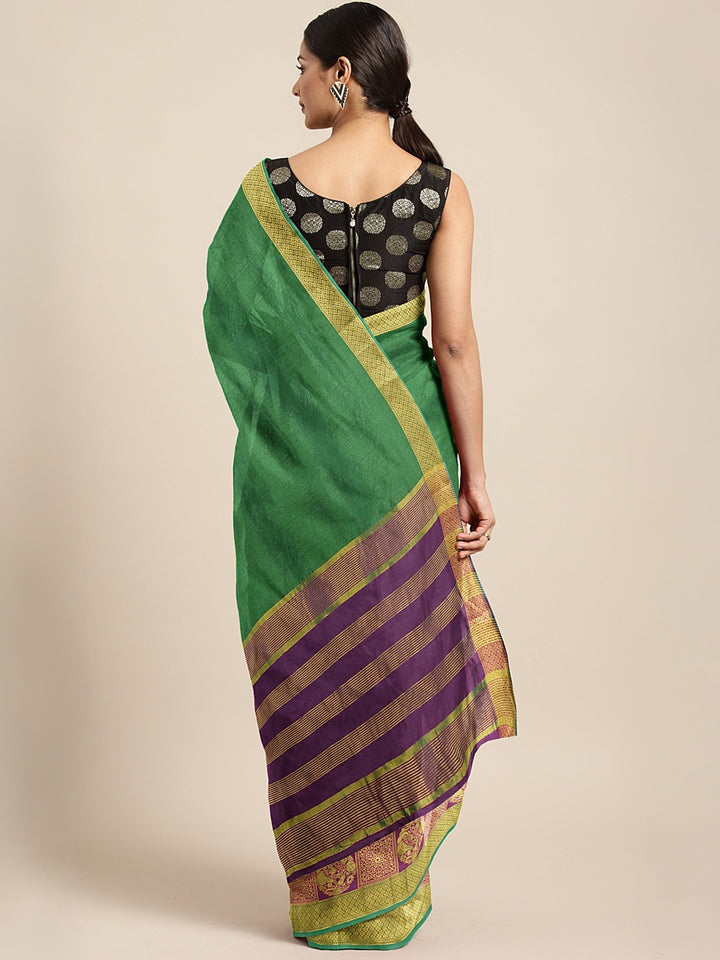 Neerus Green Textured Saree With Blouse