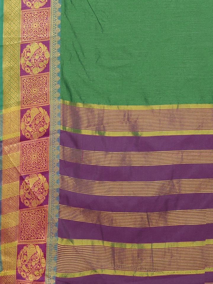 Neerus Green Textured Saree With Blouse