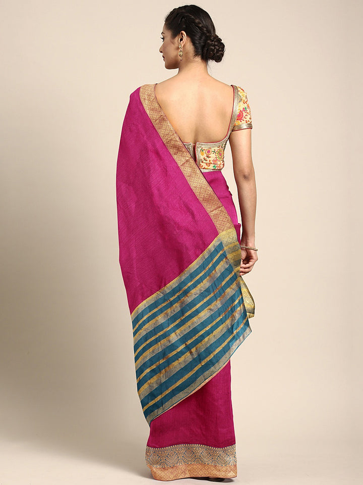 Neerus Pink Textured Saree With Blouse