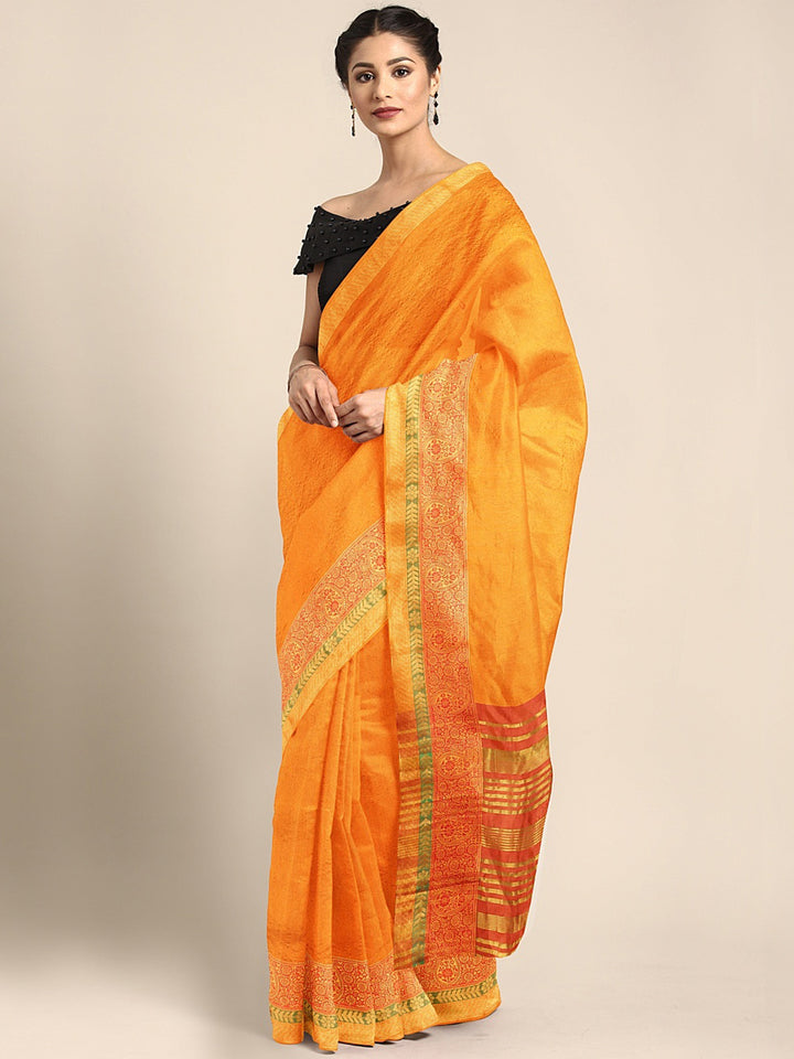 Neerus Amber Textured Saree With Blouse
