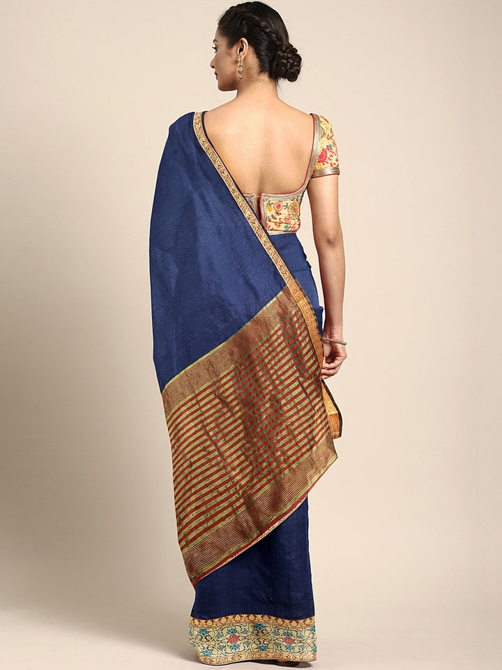 Neerus Blue Textured Saree With Blouse