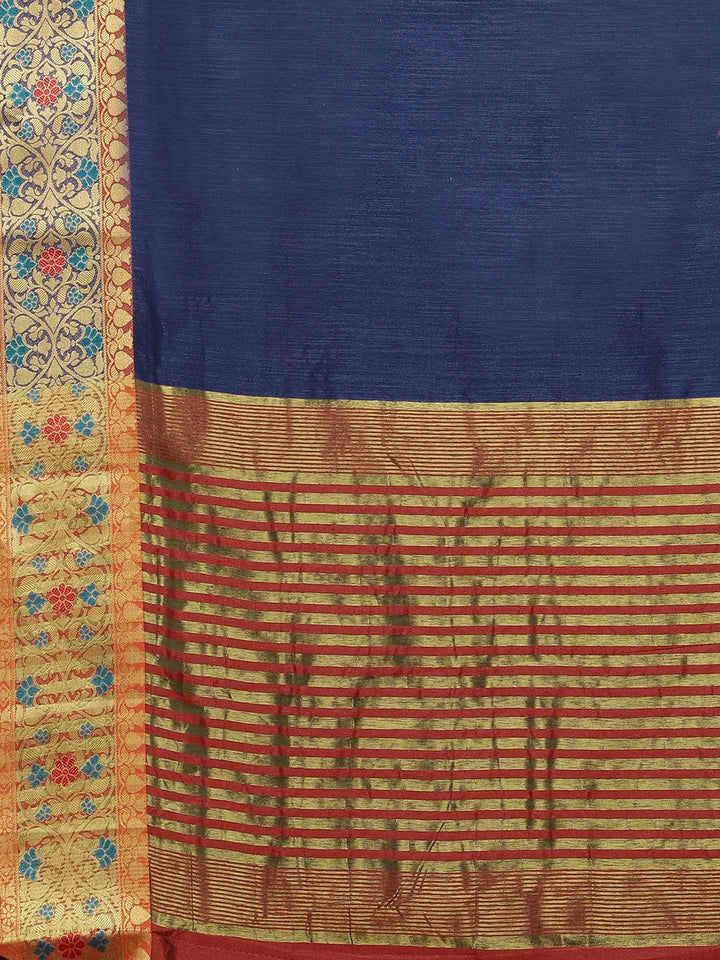 Neerus Blue Textured Saree With Blouse