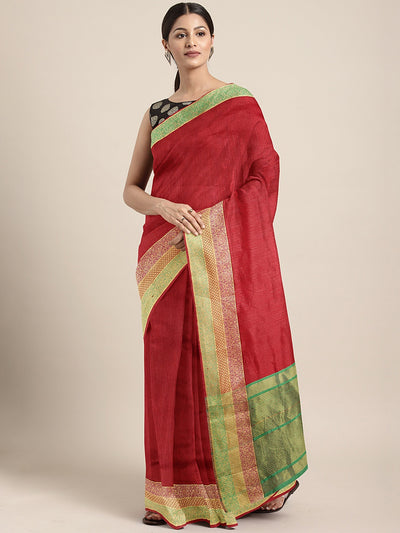 Neeru's Red Textured Saree With Blouse
