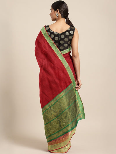 Neeru's Red Textured Saree With Blouse