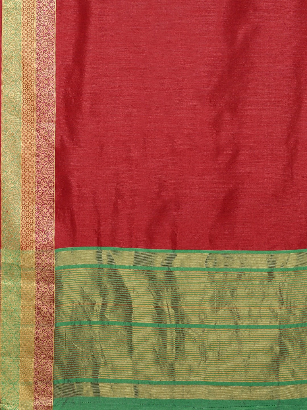 Neerus Red Textured Saree With Blouse