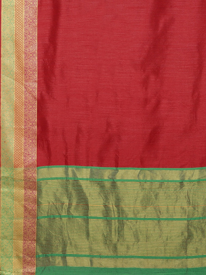 Neerus Red Textured Saree With Blouse