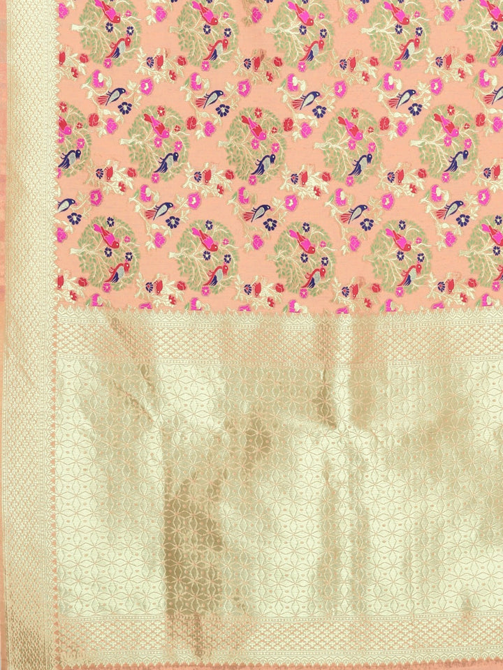 Neerus Orange Banarasi woven saree - detail view 1