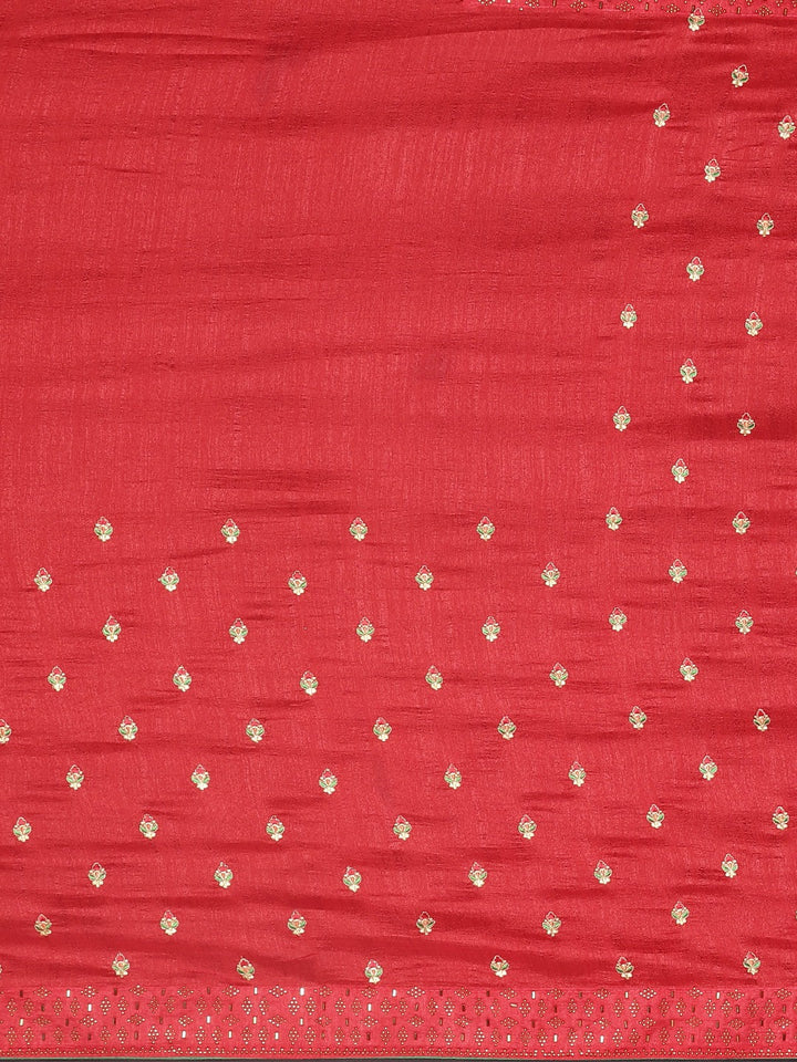 Neerus Red Embroidered Saree With Blouse