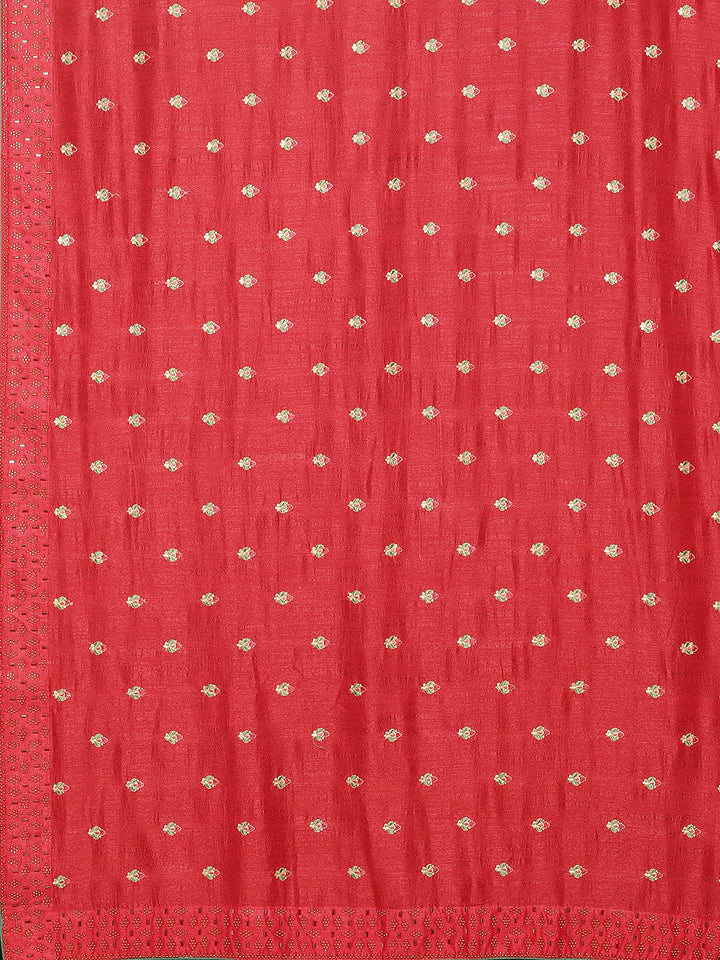 Neerus Red Embroidered Saree With Blouse