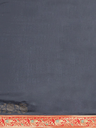 Neeru's Grey Solid Jute Silk Saree With Beads And Stones