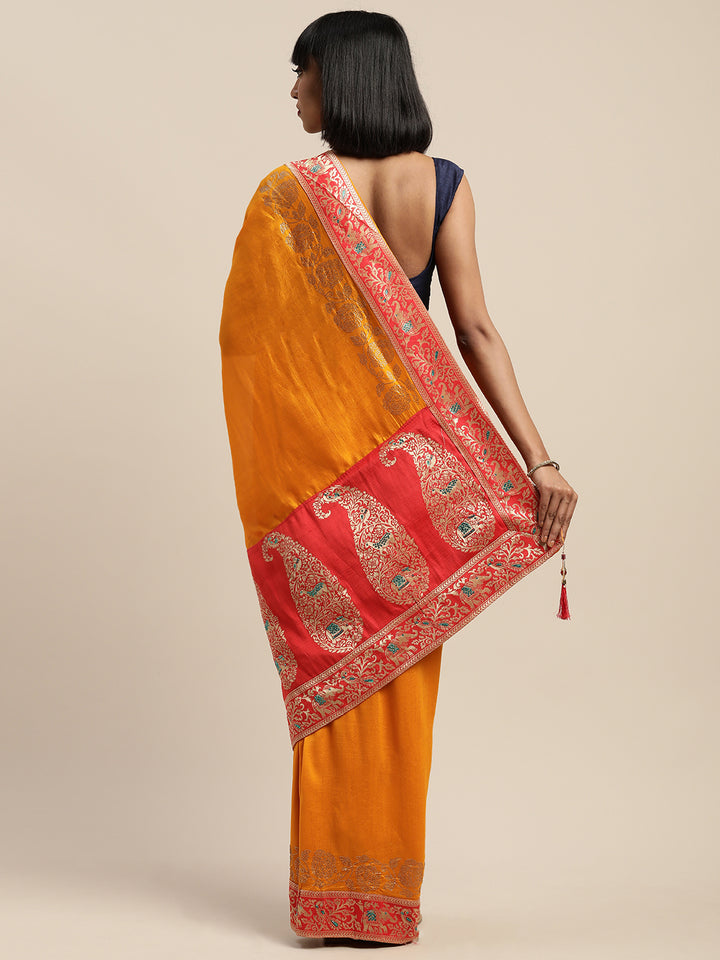 Neerus Yellow Textured Saree With Blouse
