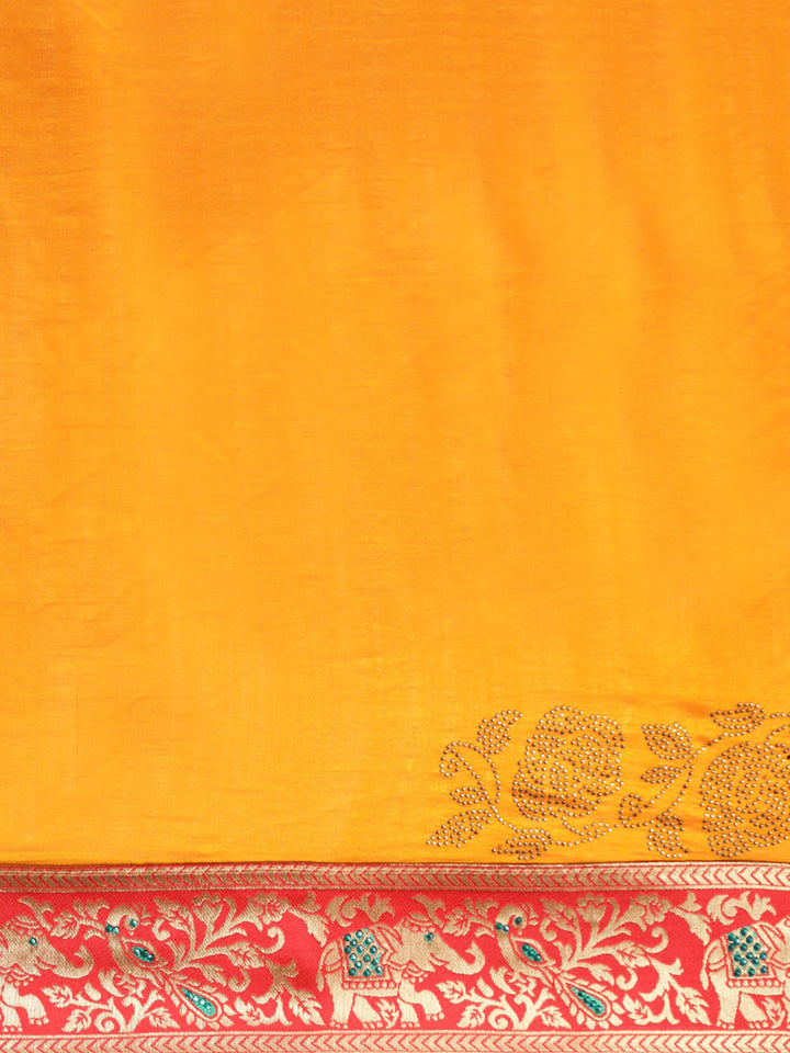 Neerus Yellow Textured Saree With Blouse