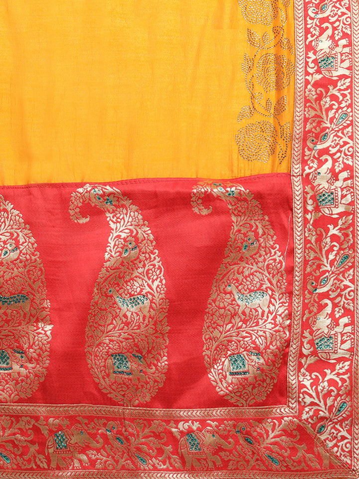 Neerus Yellow Textured Saree With Blouse