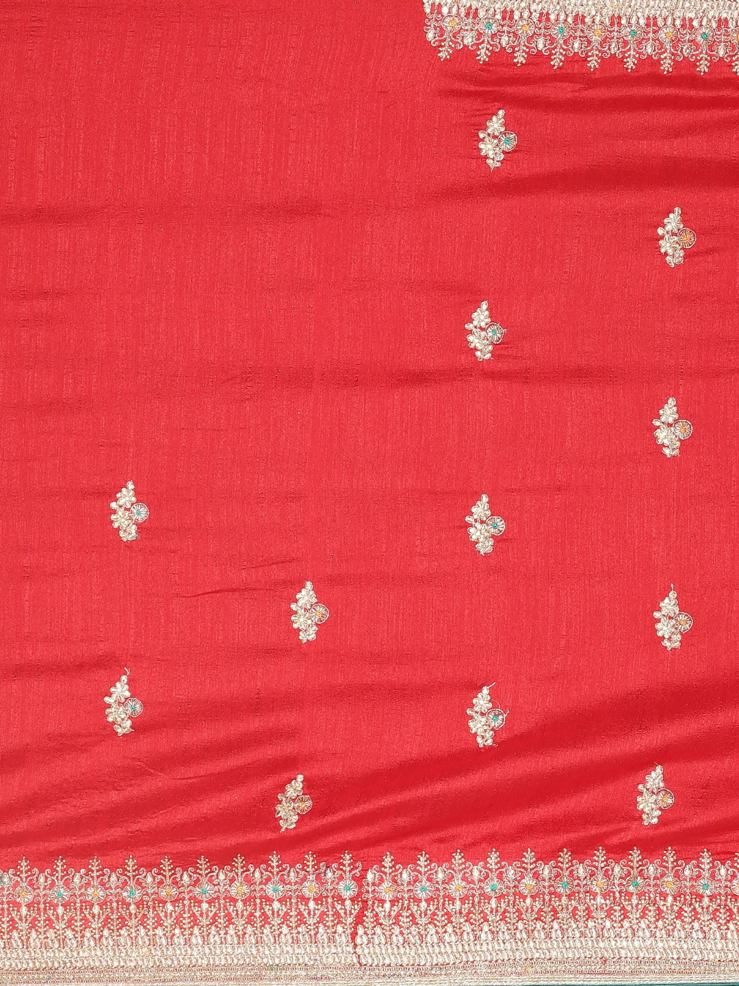 Neerus Red Embellished Saree With Blouse