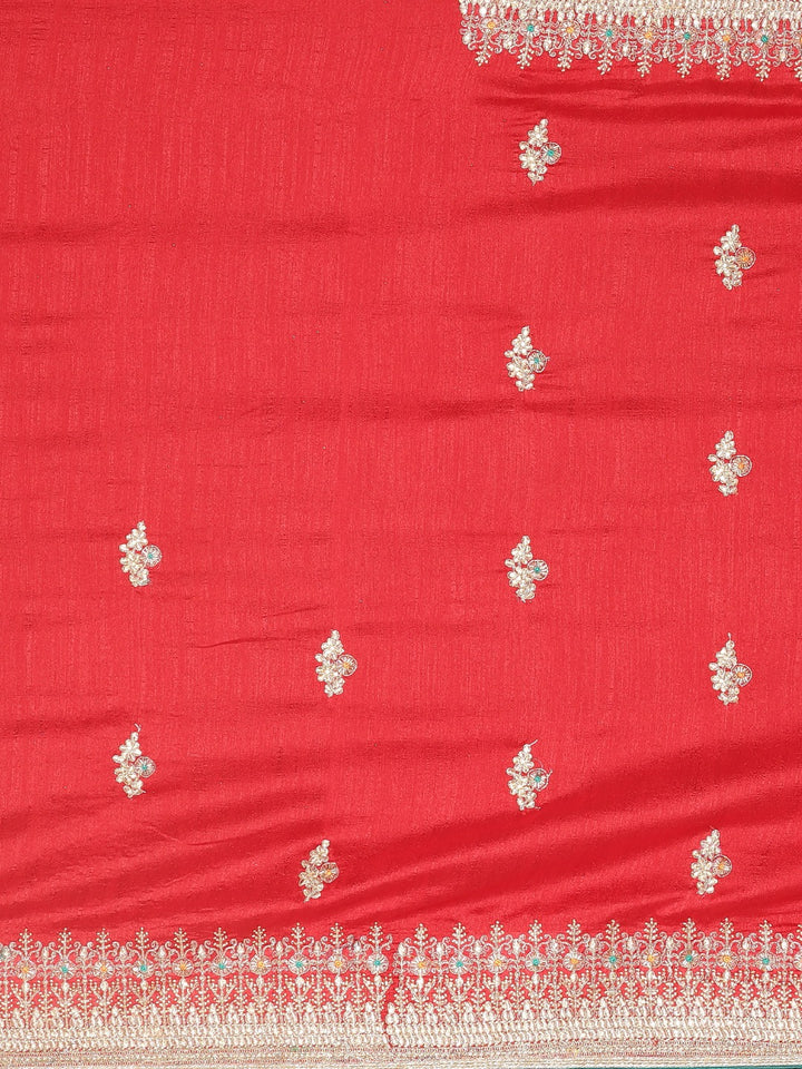 Neerus Red Embellished Saree With Blouse