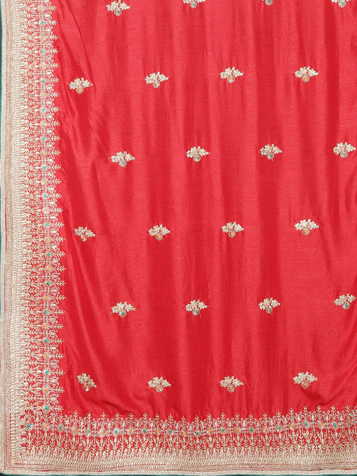 Neerus Red Embellished Saree With Blouse