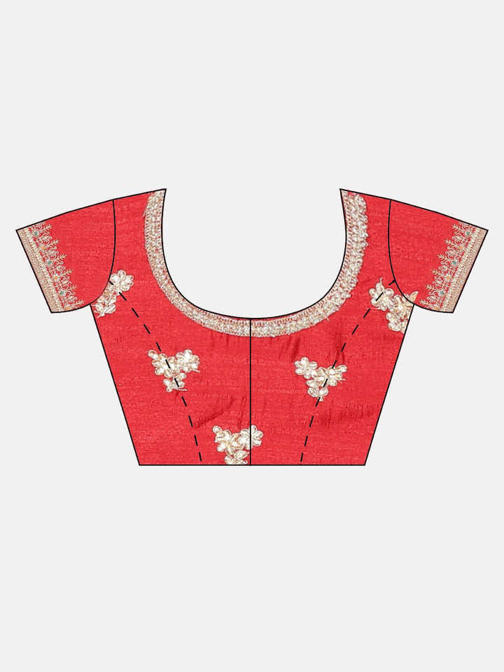 Neerus Red Embellished Saree With Blouse