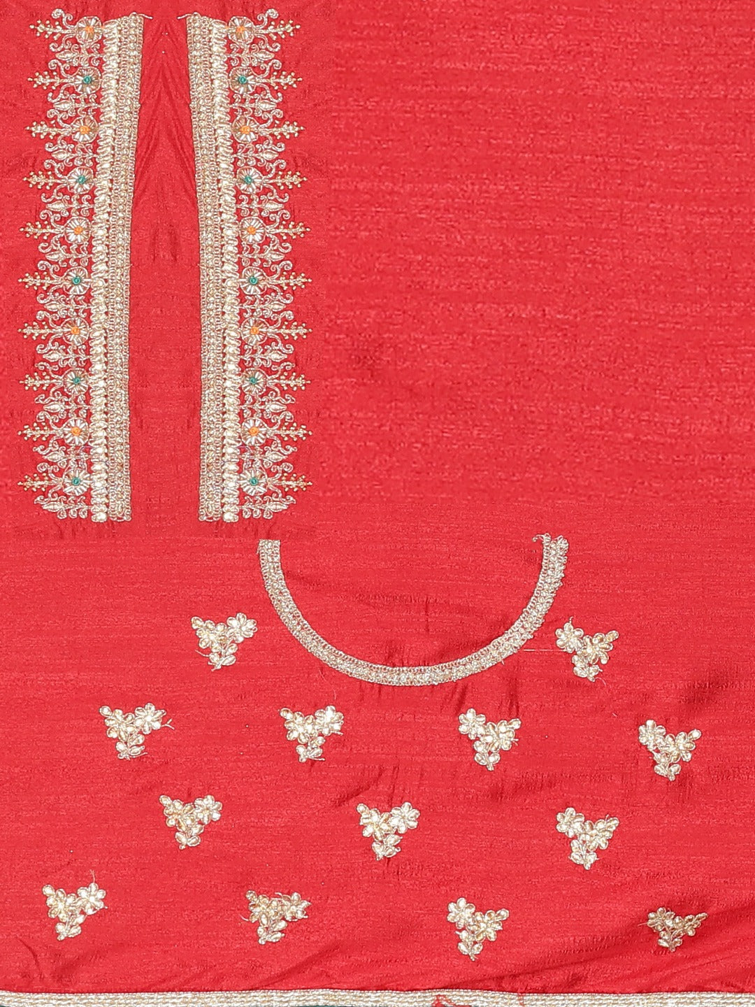 Neerus Red Embellished Saree With Blouse