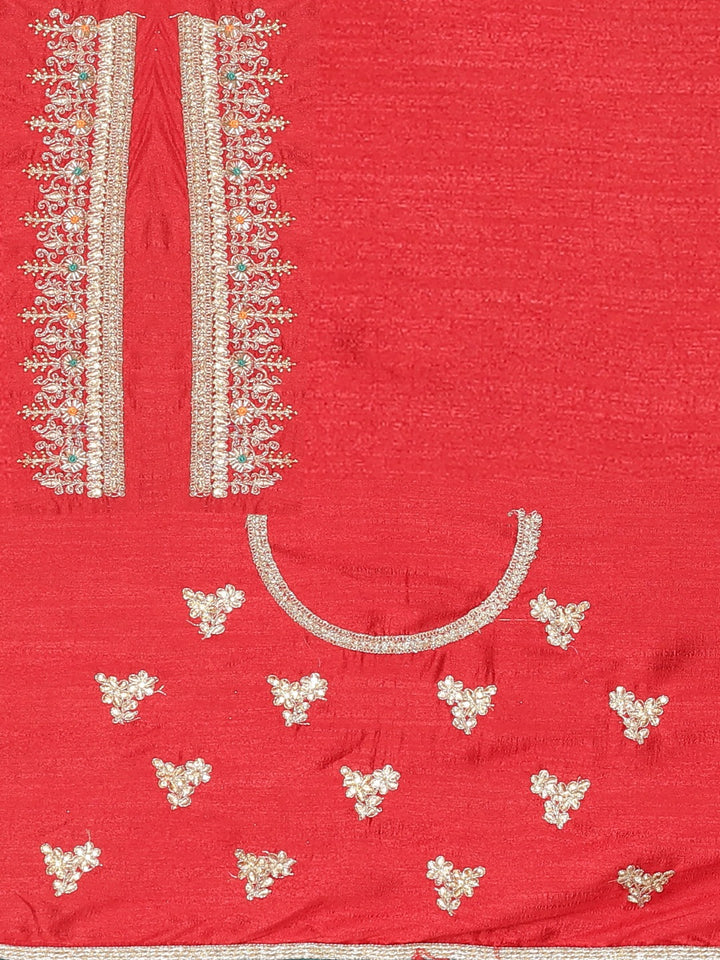 Neerus Red Embellished Saree With Blouse