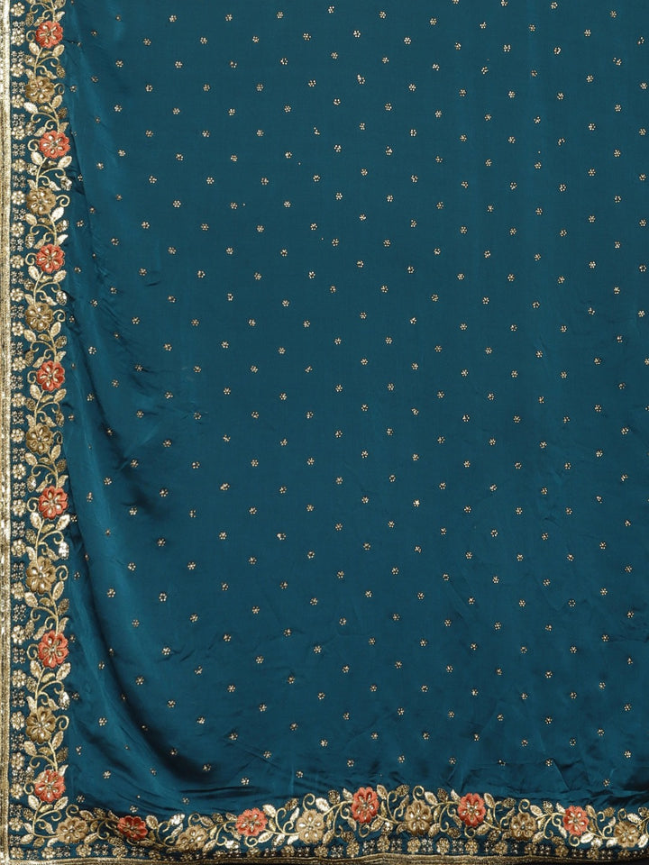 Neerus Navy Blue Navy Blue Poly Crepe Embellished Saree