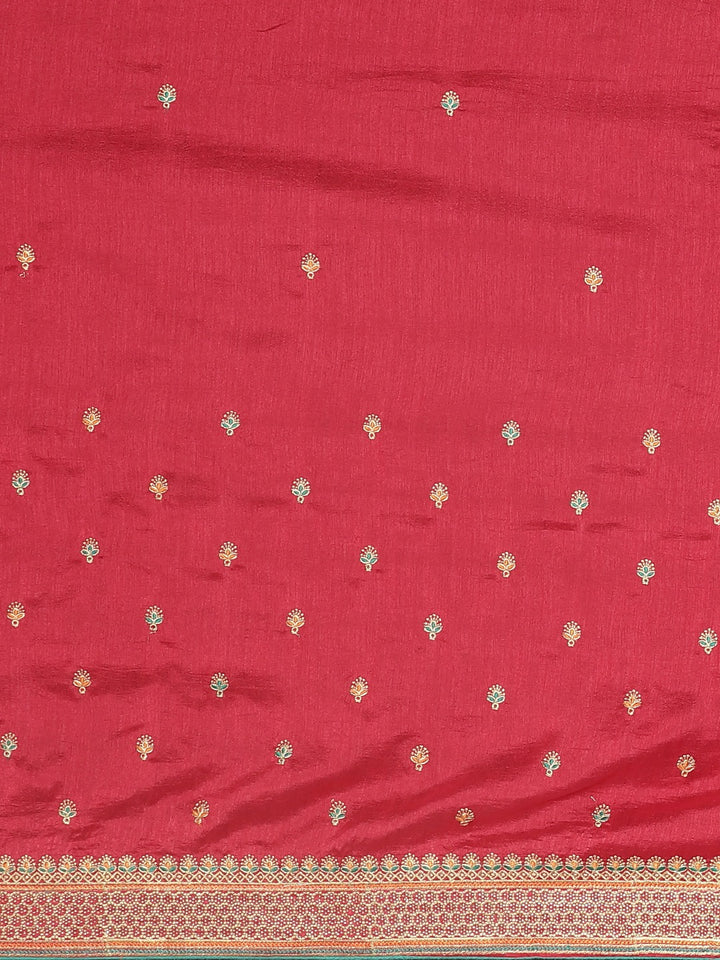 Neerus Red Embroidered Saree With Blouse