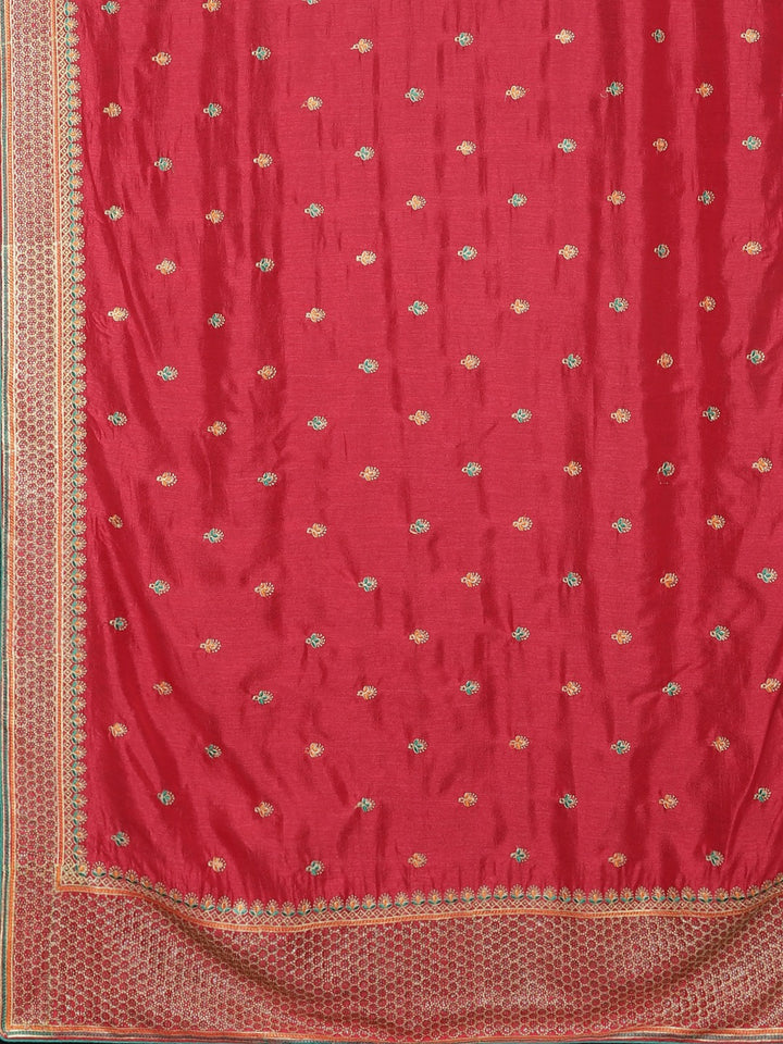 Neerus Red Embroidered Saree With Blouse