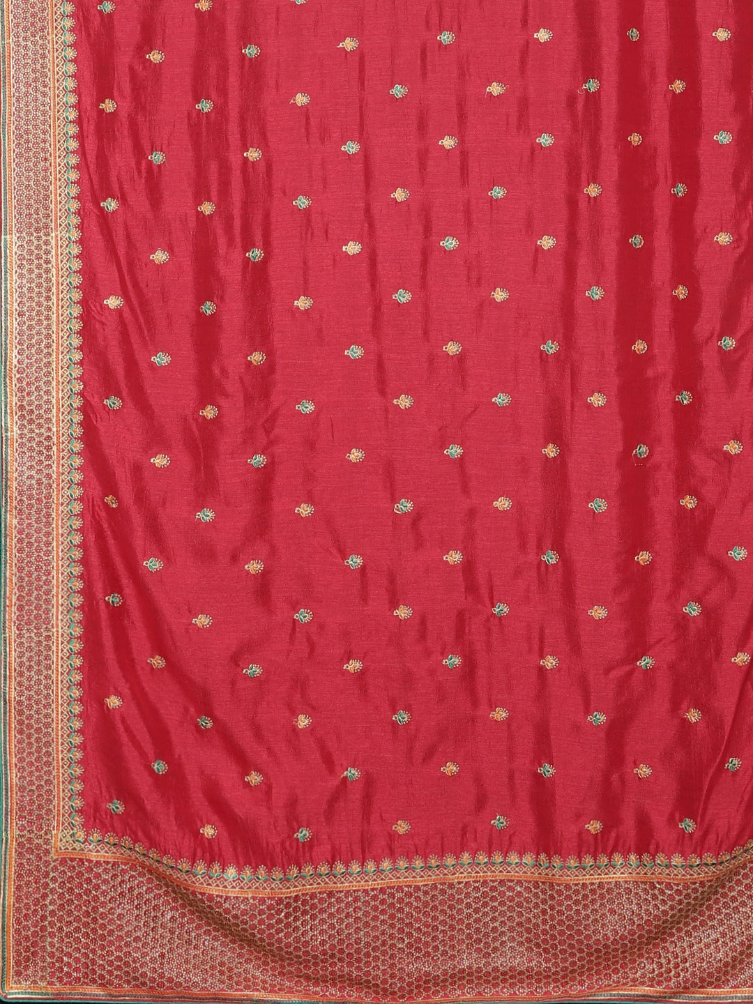 Neeru's Red Embroidered Saree With Blouse