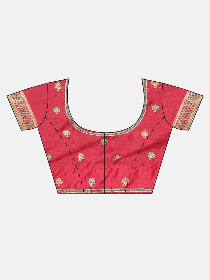 Neerus Red Embroidered Saree With Blouse