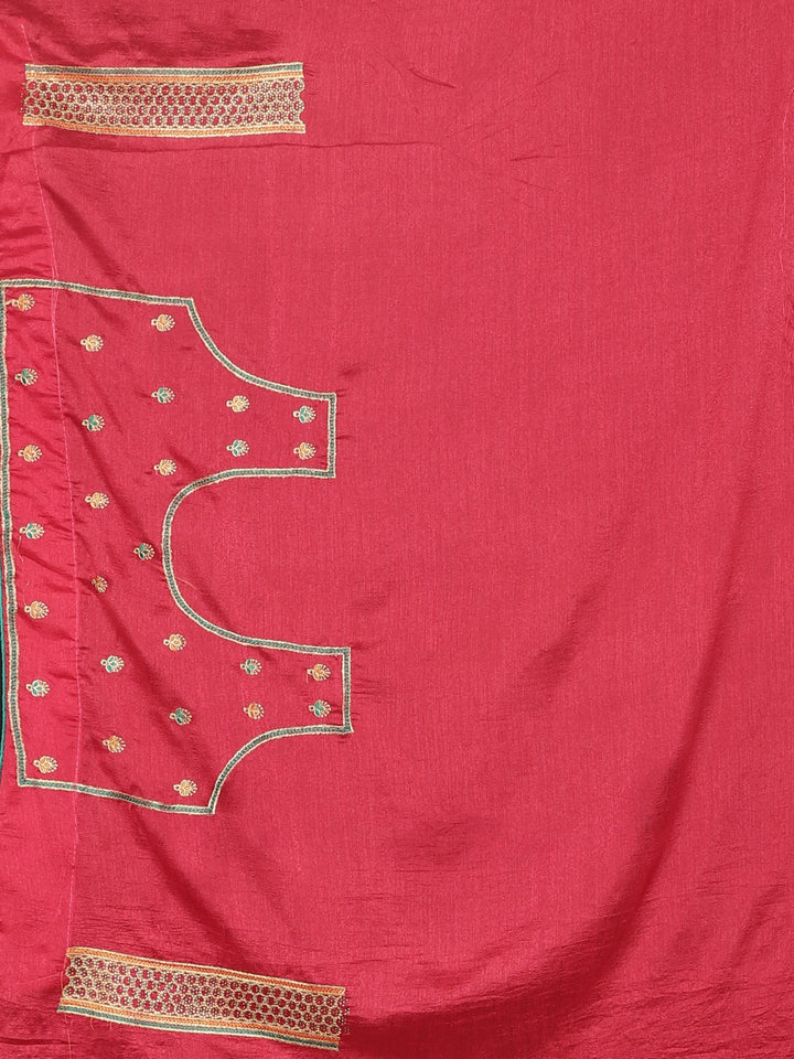 Neerus Red Embroidered Saree With Blouse