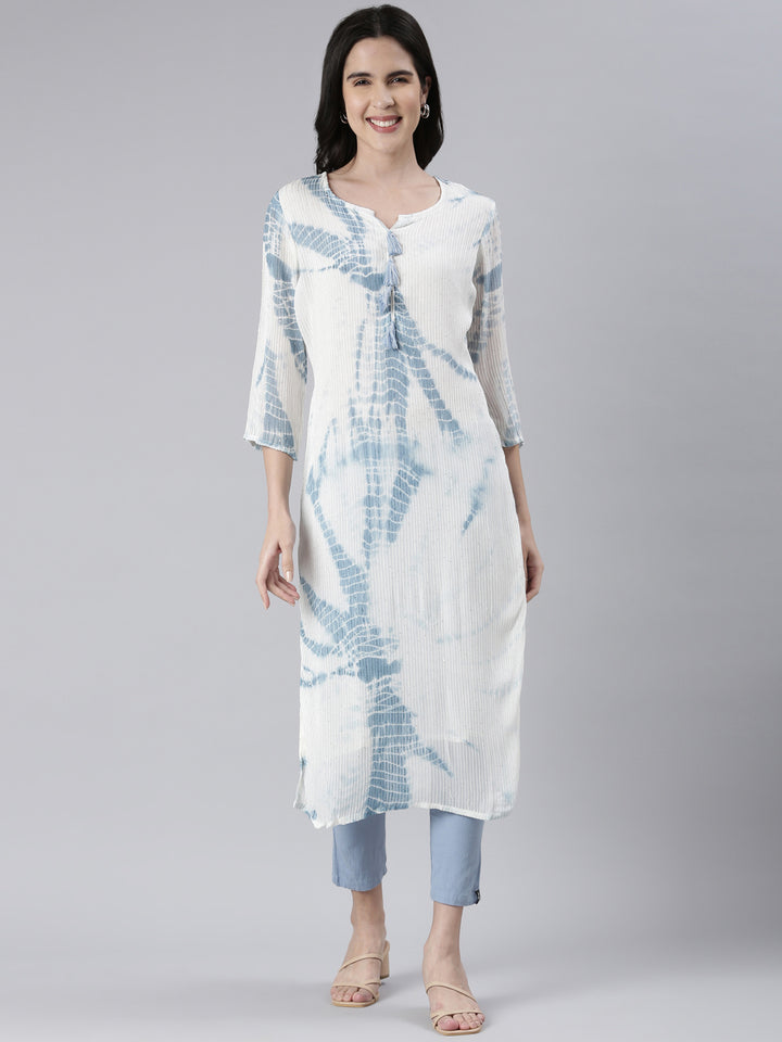 Neerus Indigo Straight Printed Cotton Kurtas