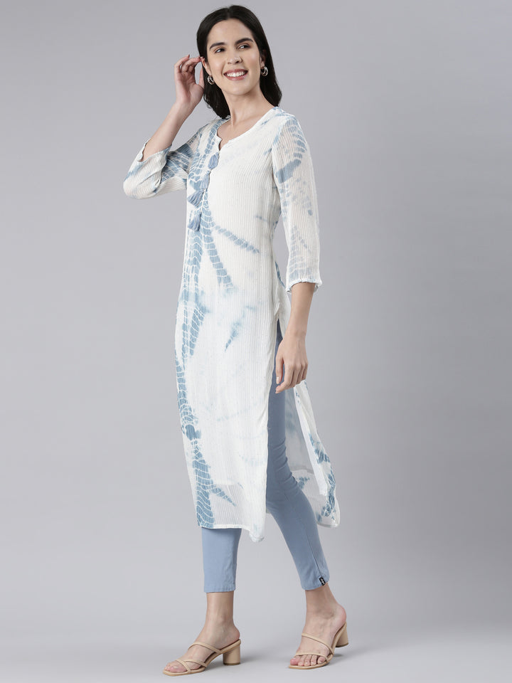 Neerus Indigo Straight Printed Cotton Kurtas