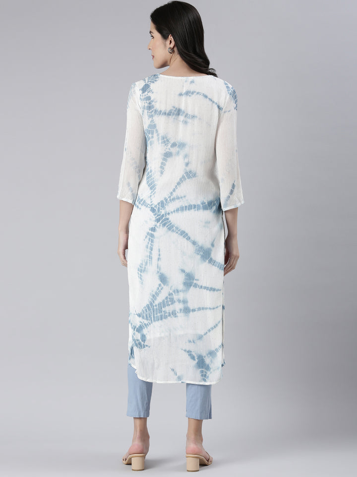 Neerus Indigo Straight Printed Cotton Kurtas