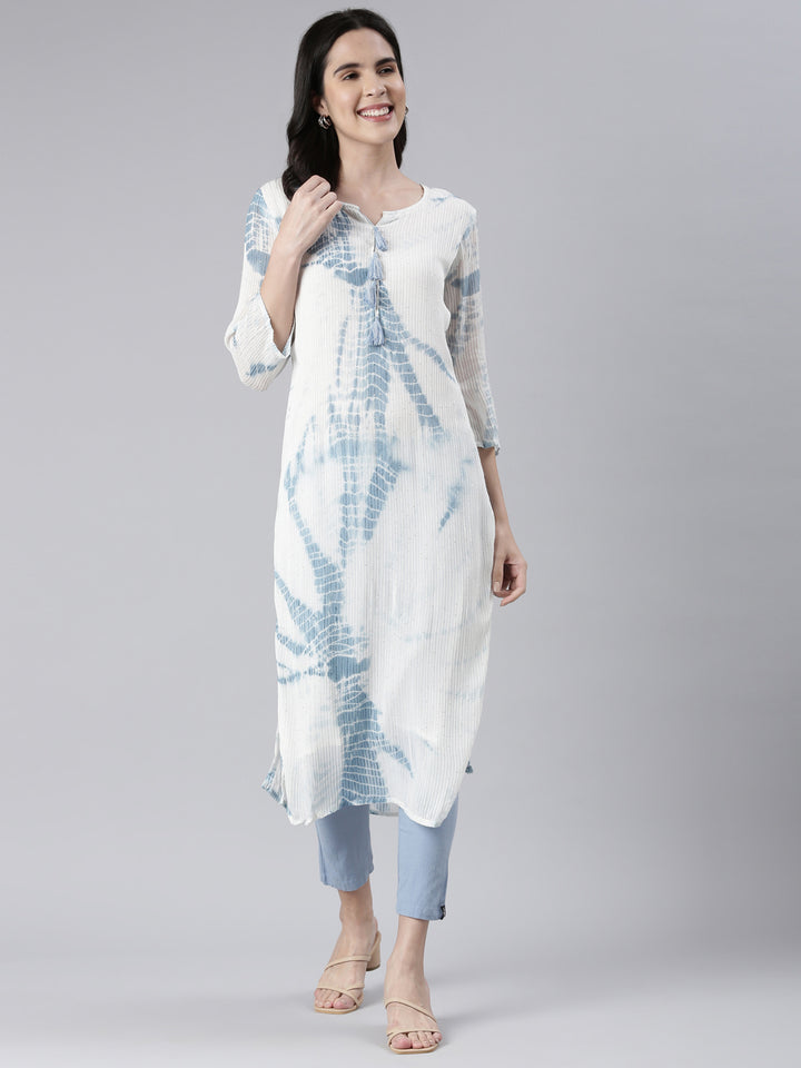 Neerus Indigo Straight Printed Cotton Kurtas