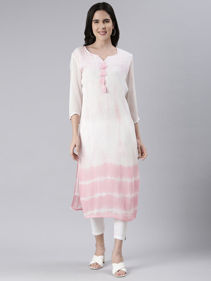 Neerus Pink cotton solid straight kurta - front view
