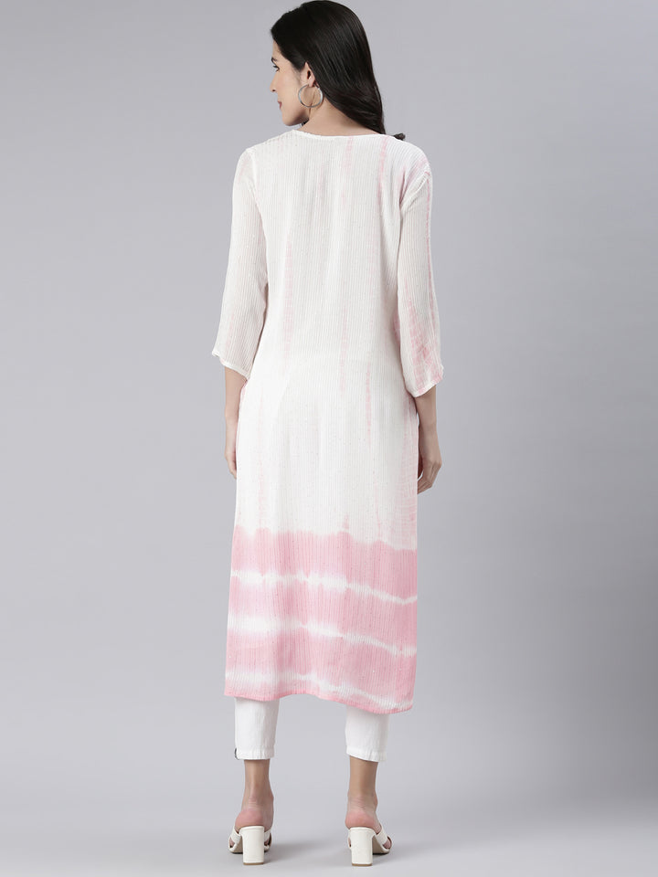 Neerus Pink cotton solid straight kurta - side view