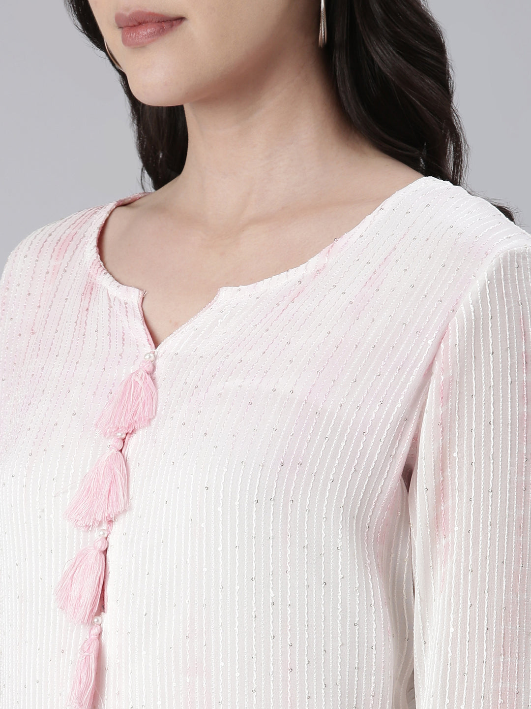 Neerus Pink cotton solid straight kurta - detail view 1