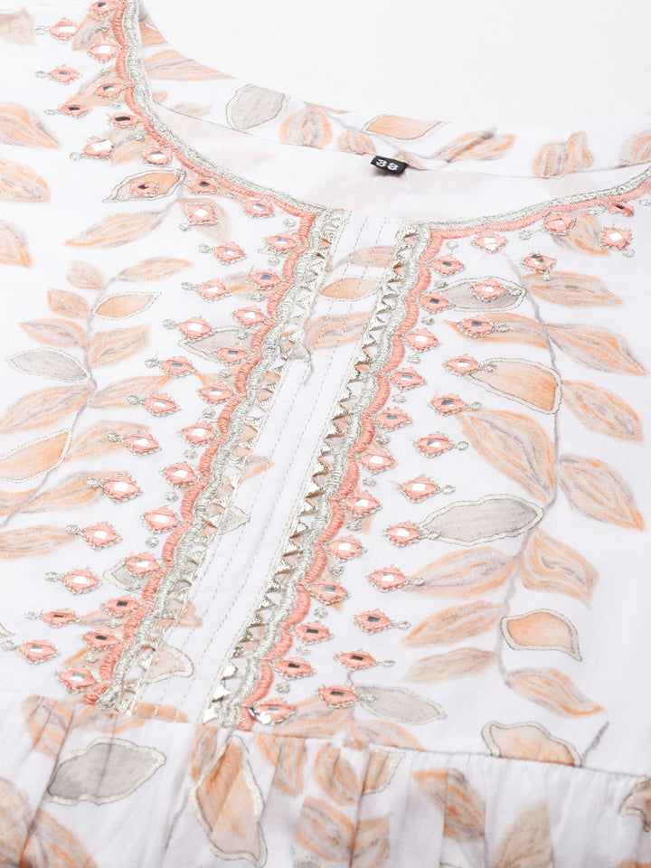 Neerus Peach Maxi Casual Printed Dresses