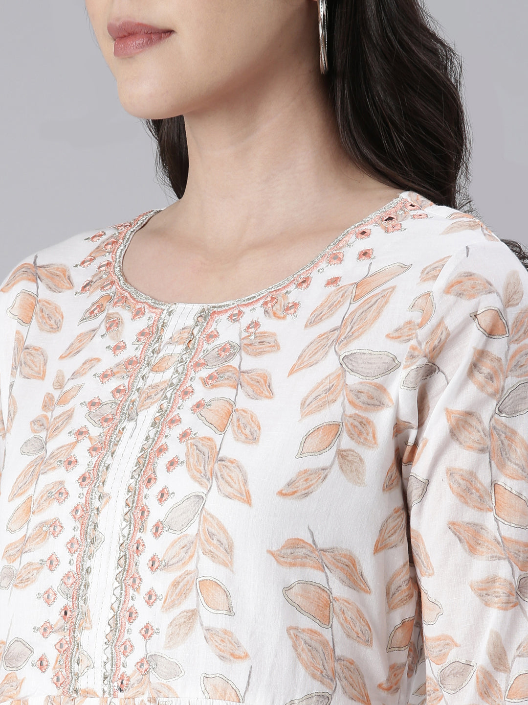 Neerus Peach Maxi Casual Printed Dresses